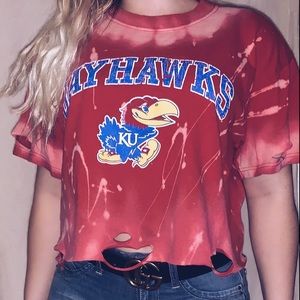 Kansas University Jayhawks Cropped Distressed Tee